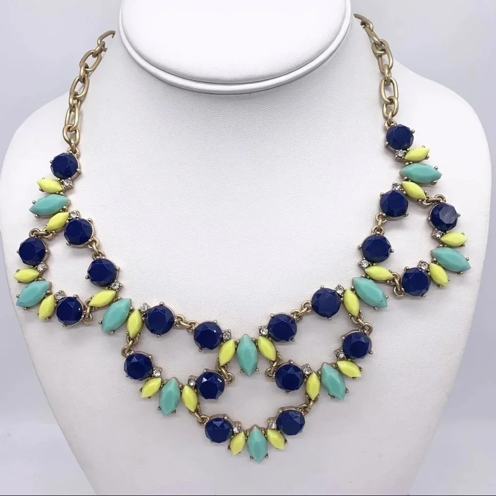 J. Crew Blue Green Yellow Jeweled Necklace